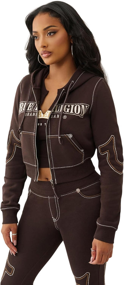 Women'S Anniversary Big T Shrunken Hoodie – Cropped Pullover with Contrast Stitching