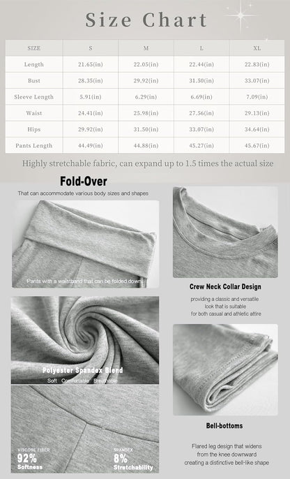 Women'S 2 Piece Lounge Outfits Slim Short Sleeve Tops Low Rise Flare Leggings Sets Yoga Sweatsuit