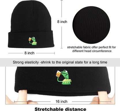 Winter Kermit the Frog Sipping Tea Beanie Warm Soft Oversized Thick Cable Knitted Hat Unisex Cuffed Skull Knit Caps…