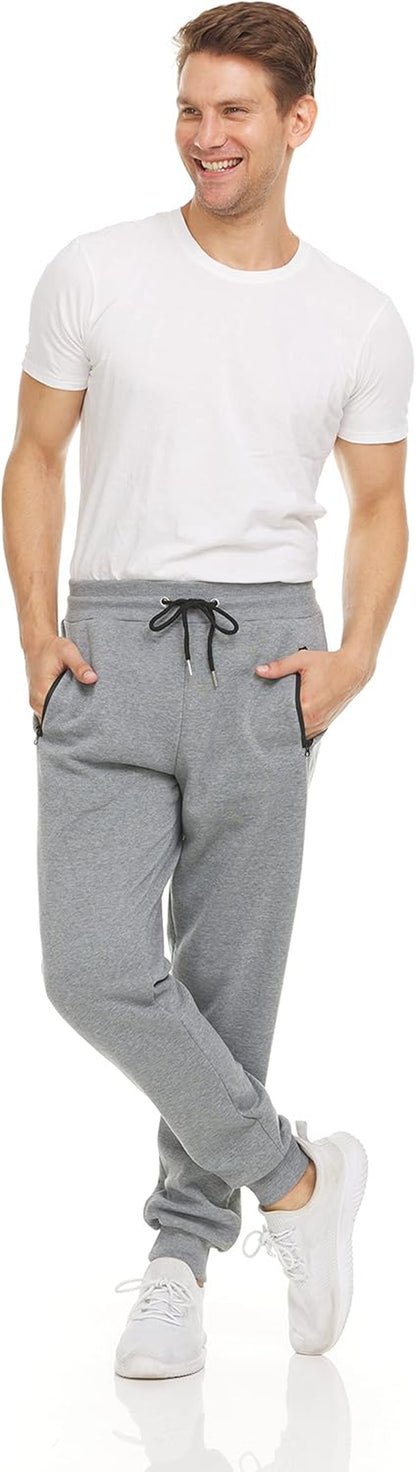 Mens 3 Pack Fleece Active Athletic Workout Jogger Sweatpants for Men with Zipper Pocket and Drawstring Size S-3XL