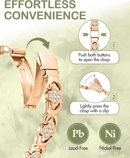 Pure Copper Bracelets for Women, Ultra Strength Magnetic Therapy Bracelet for Pain Relief with Neodymium Magnets & Sparkling Cubic Zirconia, Adjustable, Infinite Clover Jewelry