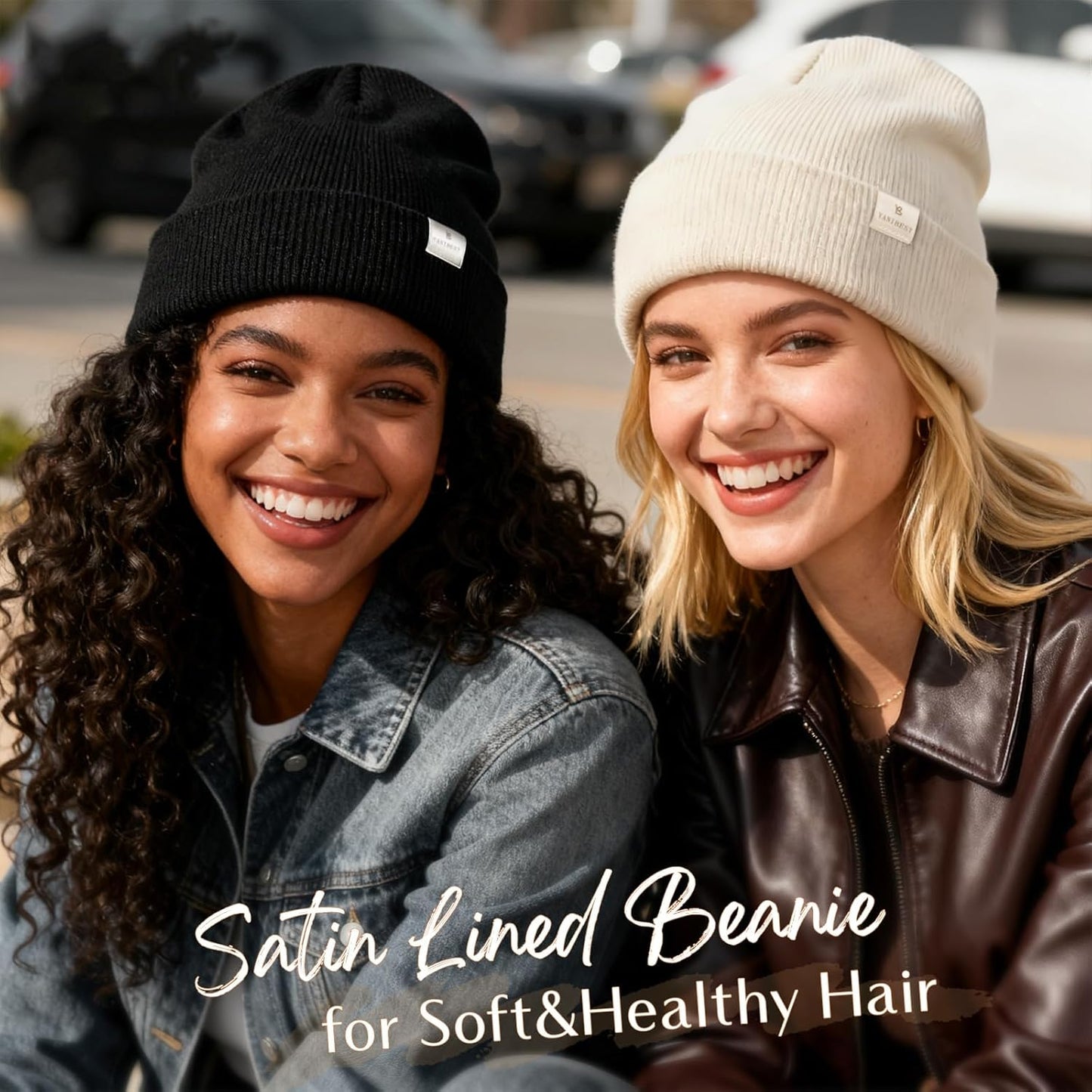 Satin Lined Beanie for Women Reduce Frizz Winter Hats for Women Men Silk Lining Soft Slouchy Warm Cuffed Less Static