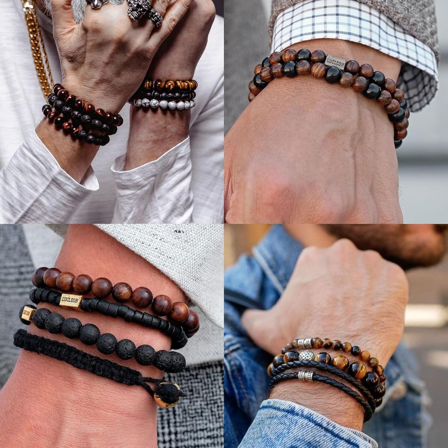 Tiger Eye Bracelet for Men 8MM Natural Stone Stretch Adjustable Black Crystal Beaded Bracelet for Men Women Gifts