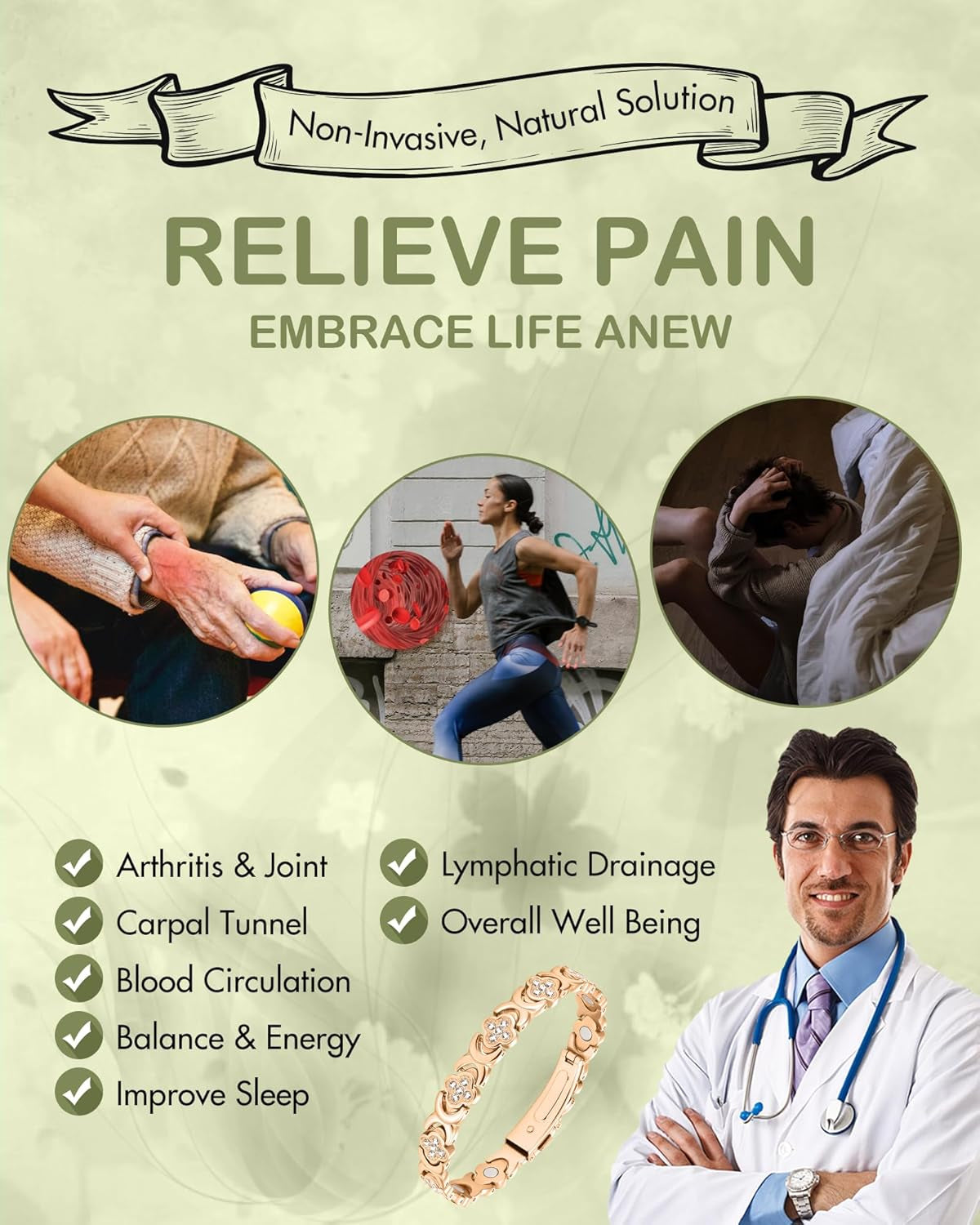 Pure Copper Bracelets for Women, Ultra Strength Magnetic Therapy Bracelet for Pain Relief with Neodymium Magnets & Sparkling Cubic Zirconia, Adjustable, Infinite Clover Jewelry