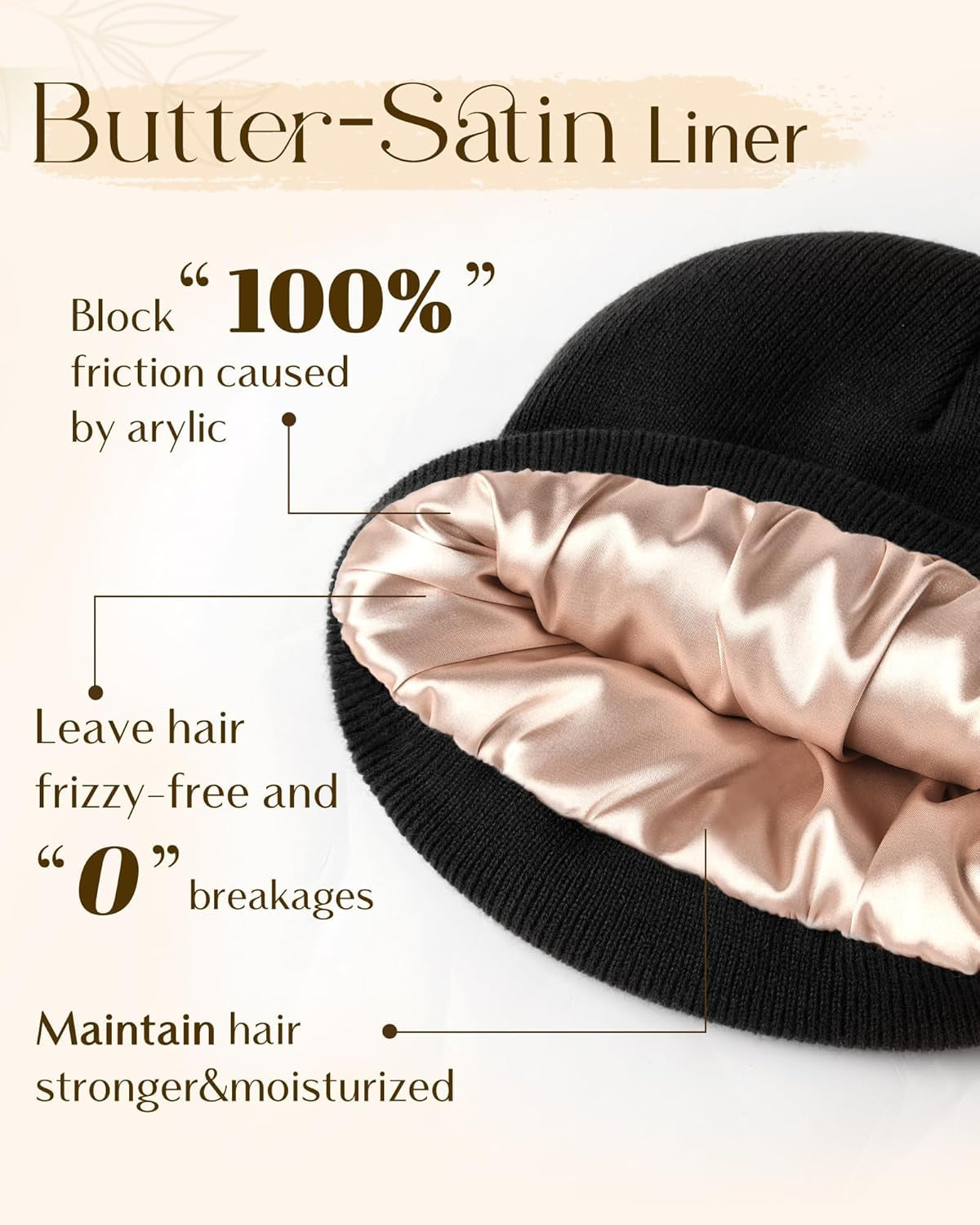Satin Lined Beanie for Women Reduce Frizz Winter Hats for Women Men Silk Lining Soft Slouchy Warm Cuffed Less Static