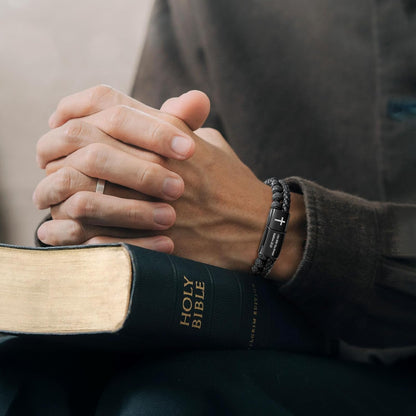 Men'S Cross Bracelet for Men : Inspirational Bible Verse Bracelets Christian Catholic Religious Jewelry Christmas Gifts Ideas for Man, Healing Lava Rock Bead Cross Bracelet Leather Wristband