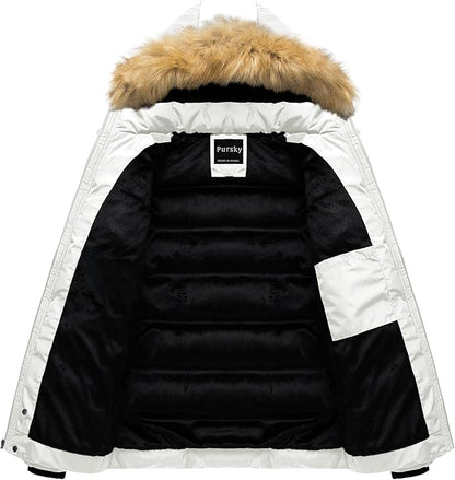 Men'S Puffer Jacket Waterproof Winter Bubble Coats Ski Parka Fur Hooded