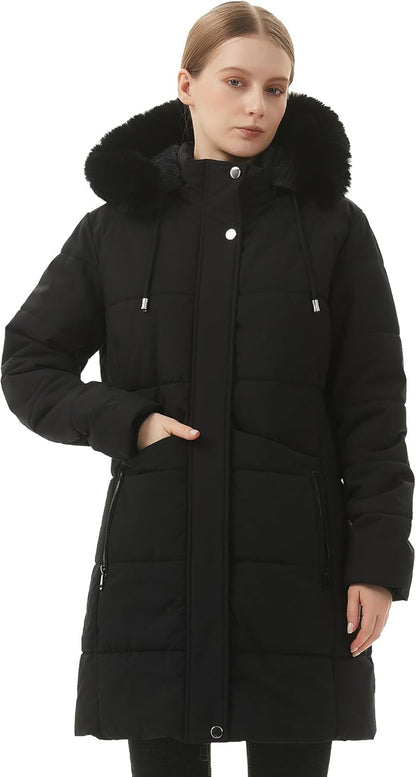 Women'S Winter Puffer Coat Thicken Fleece Lined down Jacket Waterproof Faux Fur Detachable Hooded Parka