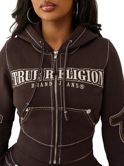 Women'S Anniversary Big T Shrunken Hoodie – Cropped Pullover with Contrast Stitching