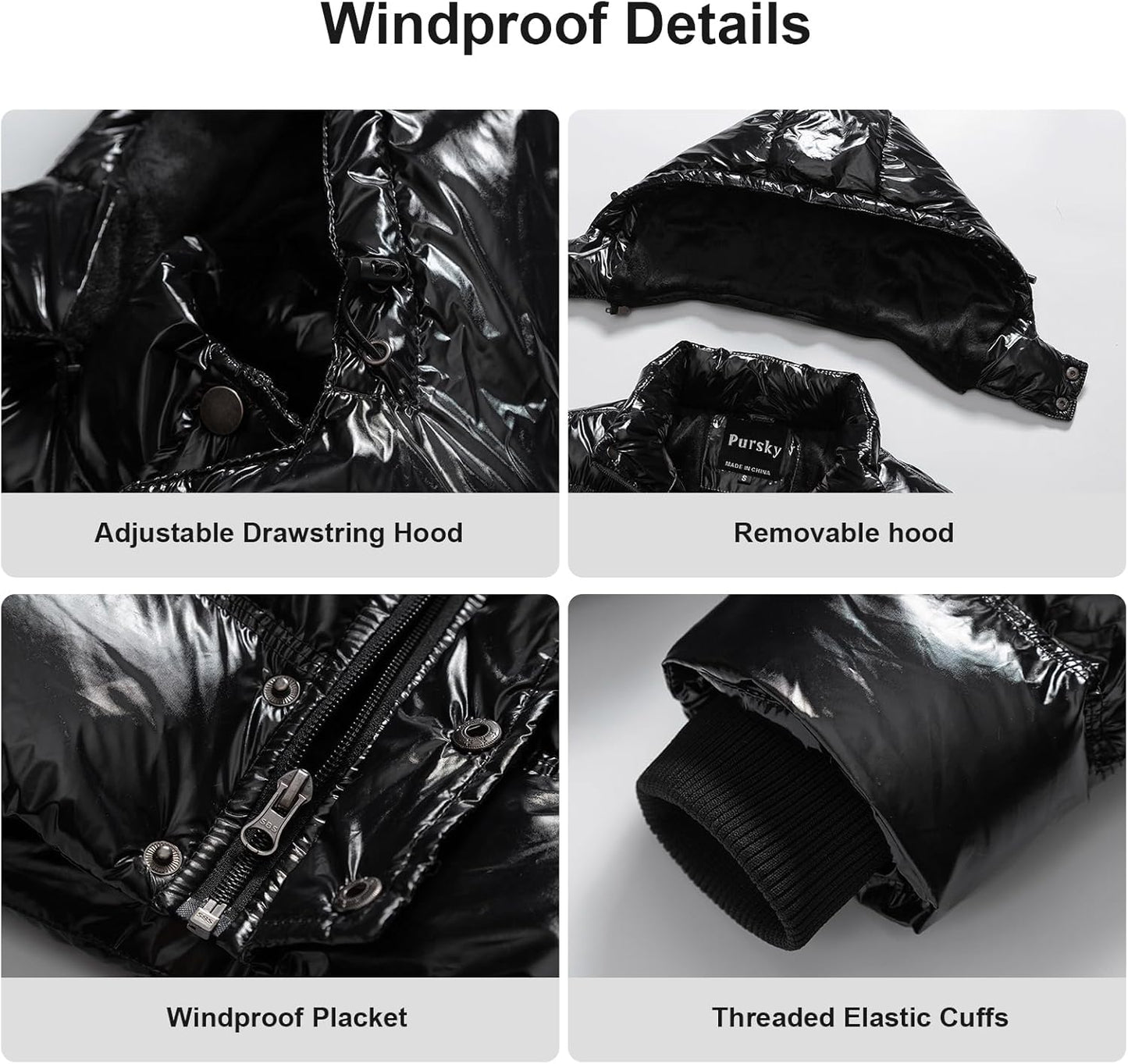 Men'S Puffer Jacket Waterproof Winter Bubble Coats Ski Parka Fur Hooded