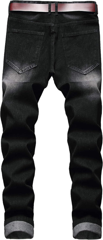 Men'S Ripped Distressed Destroyed Slim Fit Straight Leg Denim Jeans
