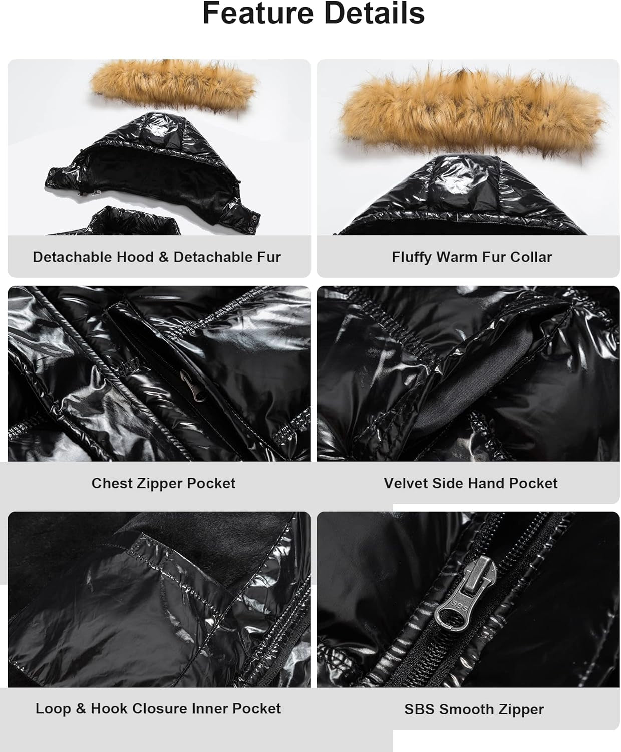 Men'S Puffer Jacket Waterproof Winter Bubble Coats Ski Parka Fur Hooded