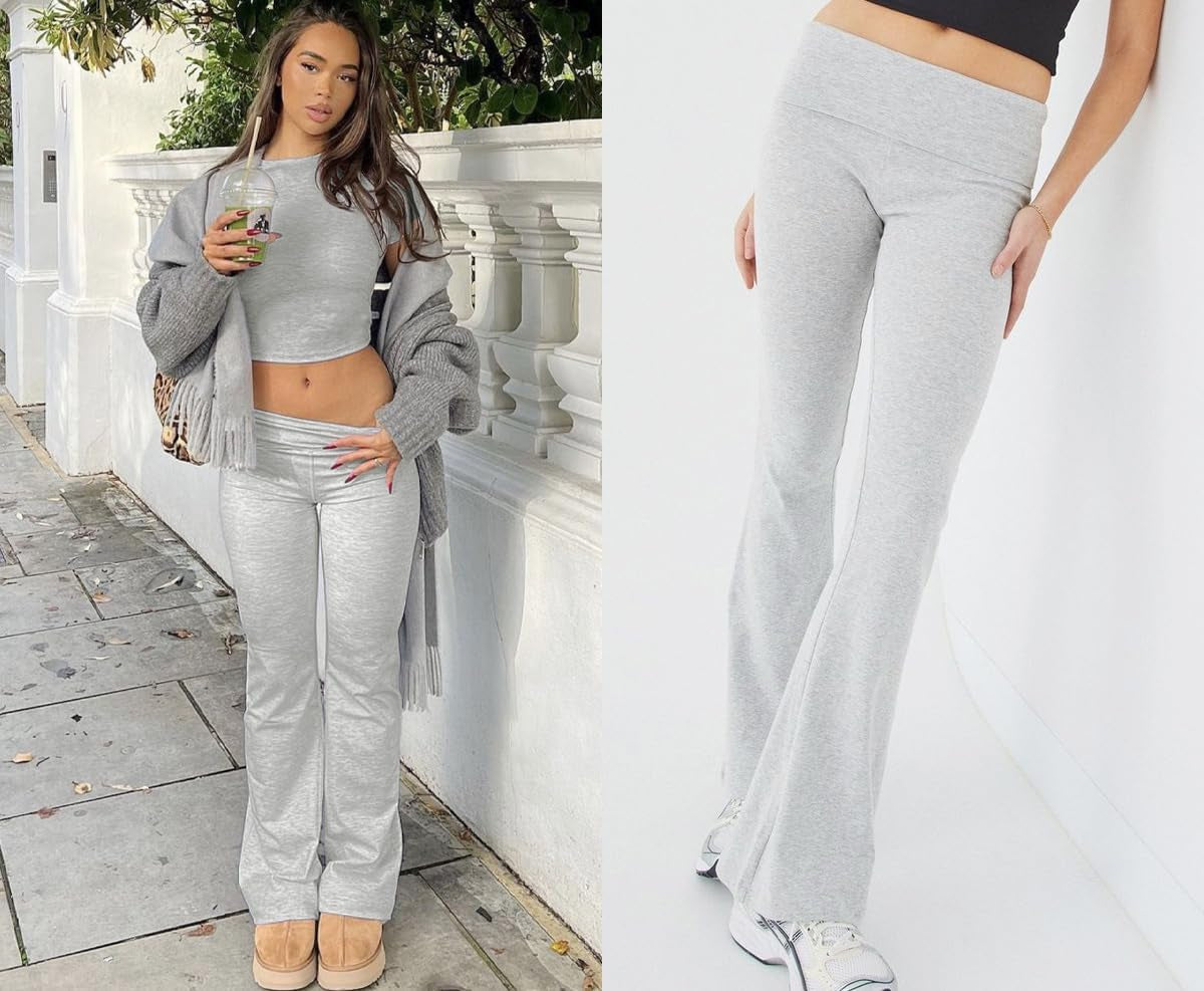 Women'S 2 Piece Lounge Outfits Slim Short Sleeve Tops Low Rise Flare Leggings Sets Yoga Sweatsuit