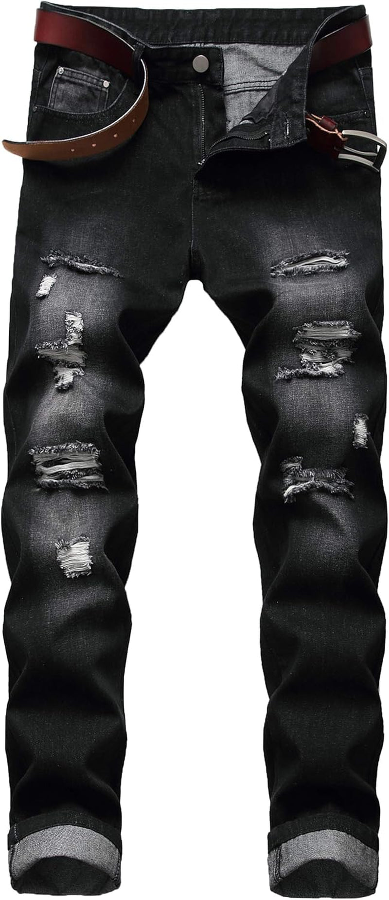 Men'S Ripped Distressed Destroyed Slim Fit Straight Leg Denim Jeans