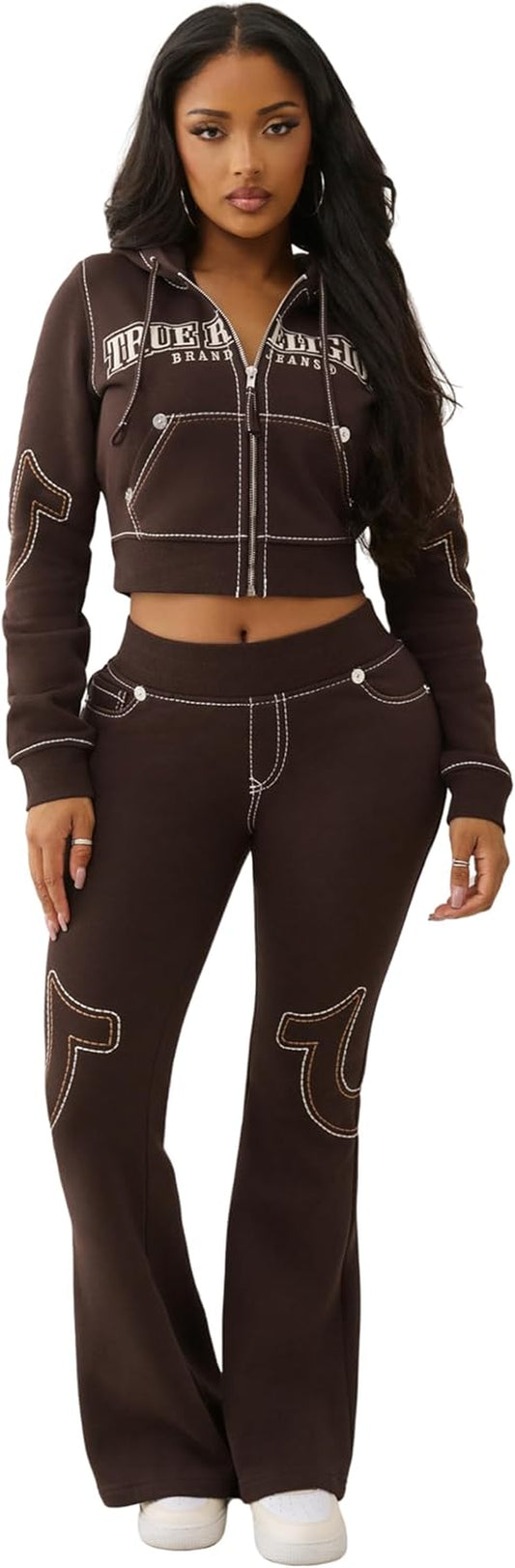 Women'S Anniversary Big T Shrunken Hoodie – Cropped Pullover with Contrast Stitching