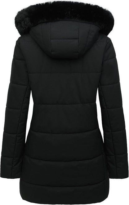 Women'S Winter Puffer Coat Thicken Fleece Lined down Jacket Waterproof Faux Fur Detachable Hooded Parka