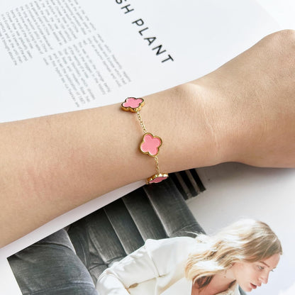 18K Gold Plated Clover Lucky Bracelet for Women White/Black/Red/Green Flower Four Leaf Link Bracelets Trendy Jewelry Gifts for Women