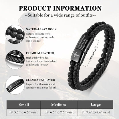 Men'S Cross Bracelet for Men : Inspirational Bible Verse Bracelets Christian Catholic Religious Jewelry Christmas Gifts Ideas for Man, Healing Lava Rock Bead Cross Bracelet Leather Wristband