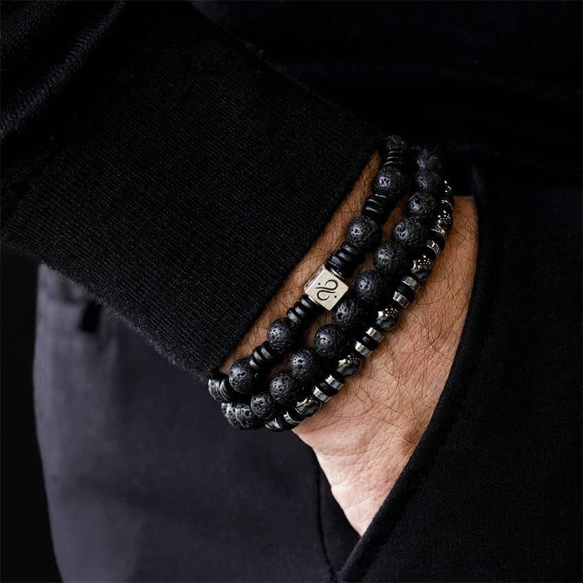 Tiger Eye Bracelet for Men 8MM Natural Stone Stretch Adjustable Black Crystal Beaded Bracelet for Men Women Gifts