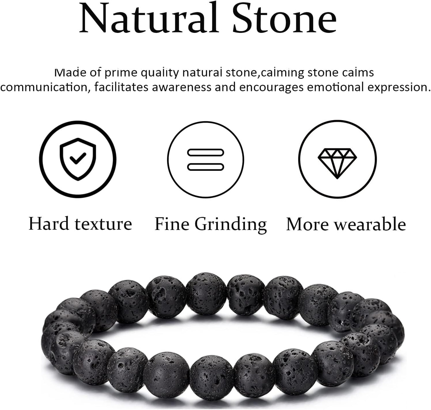 Tiger Eye Bracelet for Men 8MM Natural Stone Stretch Adjustable Black Crystal Beaded Bracelet for Men Women Gifts