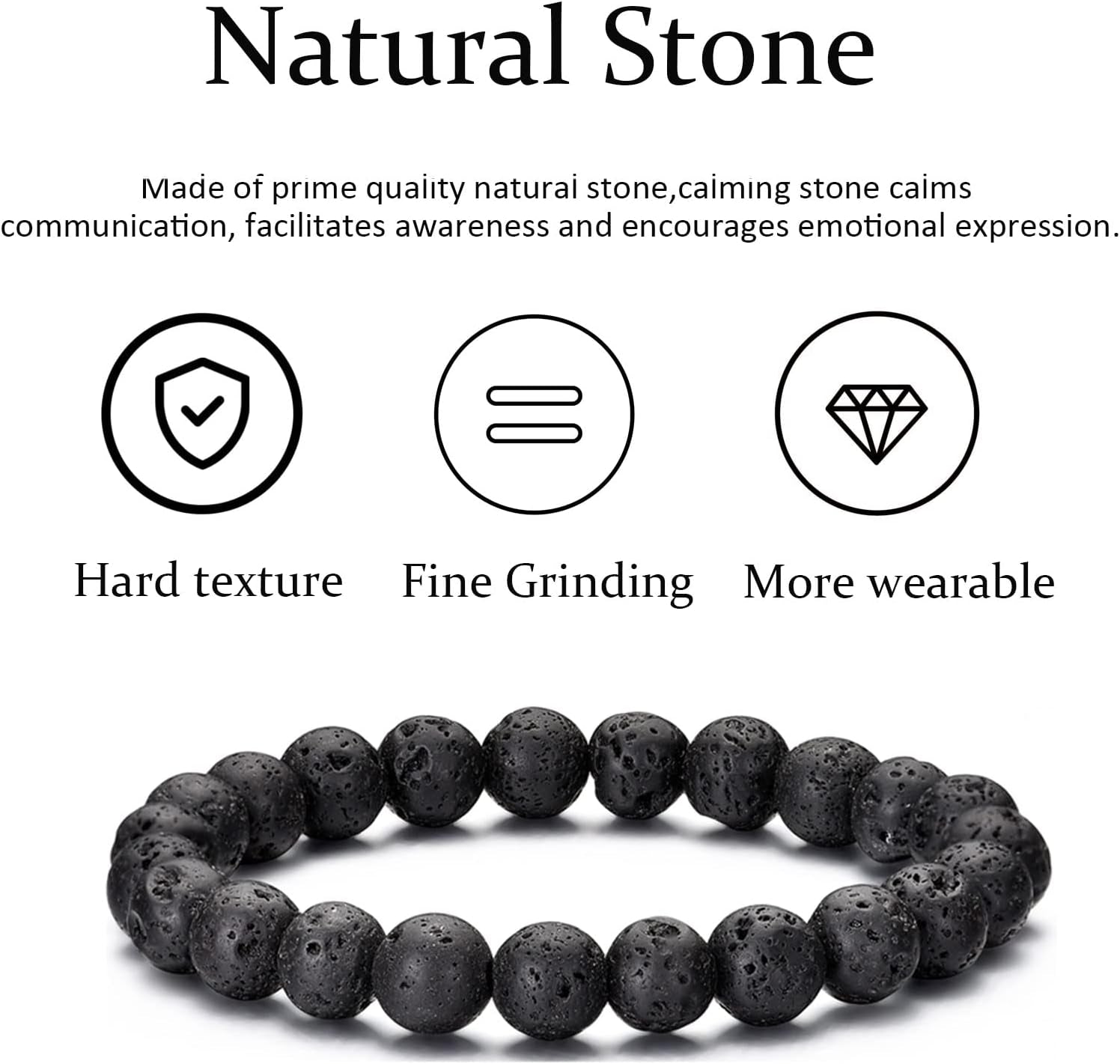 Tiger Eye Bracelet for Men 8MM Natural Stone Stretch Adjustable Black Crystal Beaded Bracelet for Men Women Gifts