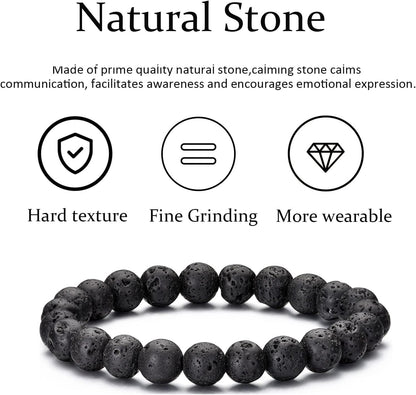 Tiger Eye Bracelet for Men 8MM Natural Stone Stretch Adjustable Black Crystal Beaded Bracelet for Men Women Gifts