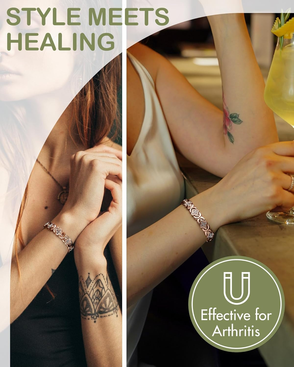 Pure Copper Bracelets for Women, Ultra Strength Magnetic Therapy Bracelet for Pain Relief with Neodymium Magnets & Sparkling Cubic Zirconia, Adjustable, Infinite Clover Jewelry