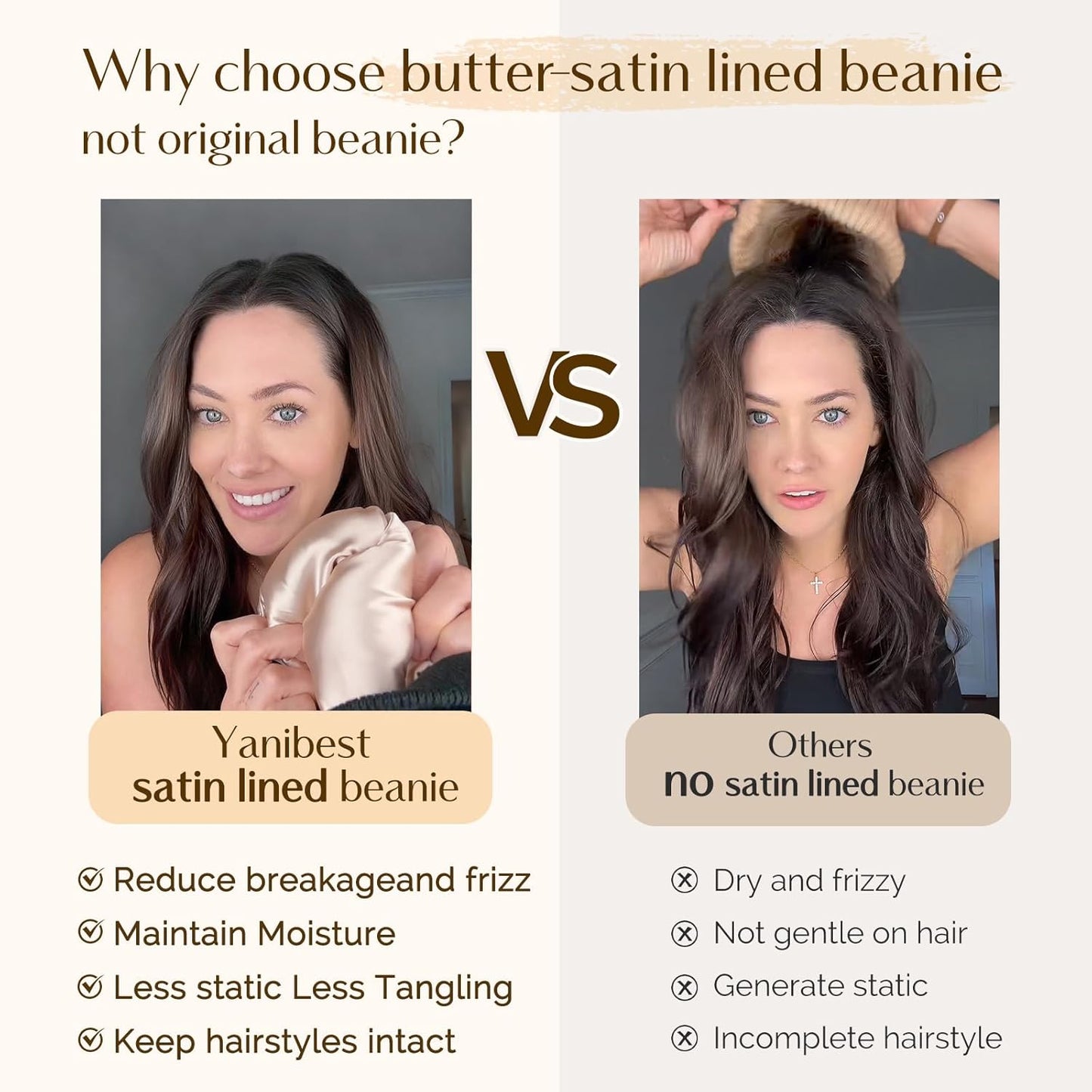 Satin Lined Beanie for Women Reduce Frizz Winter Hats for Women Men Silk Lining Soft Slouchy Warm Cuffed Less Static