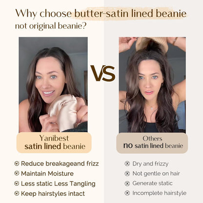 Satin Lined Beanie for Women Reduce Frizz Winter Hats for Women Men Silk Lining Soft Slouchy Warm Cuffed Less Static