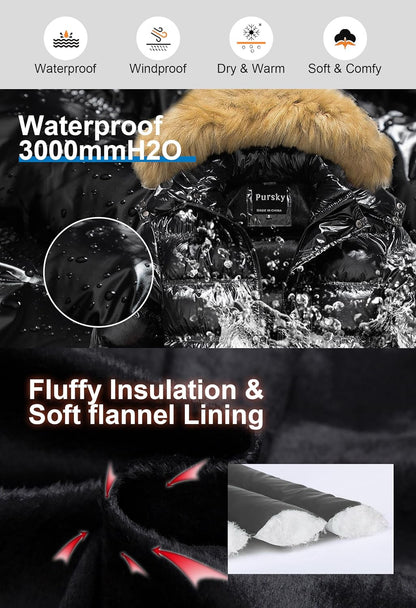 Men'S Puffer Jacket Waterproof Winter Bubble Coats Ski Parka Fur Hooded