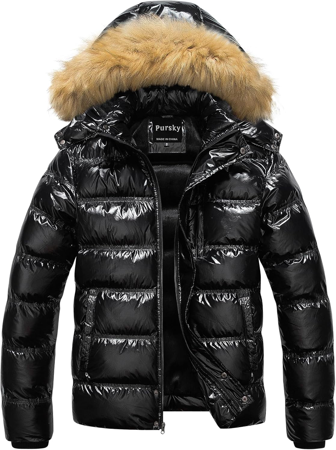 Men'S Puffer Jacket Waterproof Winter Bubble Coats Ski Parka Fur Hooded