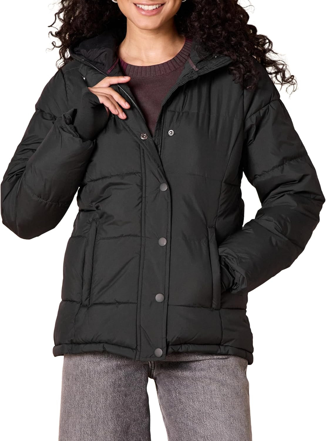 Womens Heavyweight Quilted Long-Sleeve Hooded Puffer Coat (Available in plus Size)